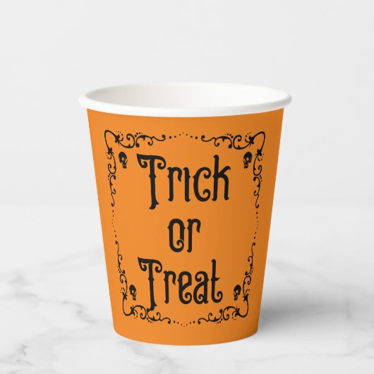 Halloween Pumpkin Orange und Black Trick oder Tref Pappbecher (Vorderseite)