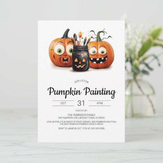 Halloween Pumpkin Painting Party Einladung (Stehend Vorderseite)