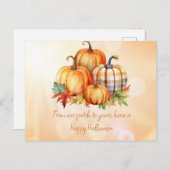 Halloween Pumpkin Patch & Blätter Halloween Feiertagspostkarte (Vorne/Hinten)