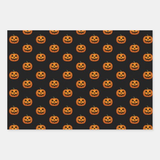 Halloween Pumpkin Pattern Black Wrapping Paper Geschenkpapier Set (Vorderseite 2)