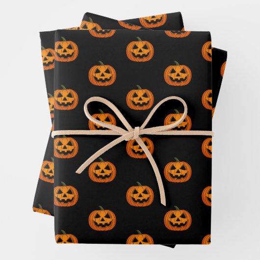 Halloween Pumpkin Pattern Black Wrapping Paper Geschenkpapier Set (Beispiel)
