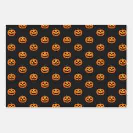 Halloween Pumpkin Pattern Black Wrapping Paper Geschenkpapier Set