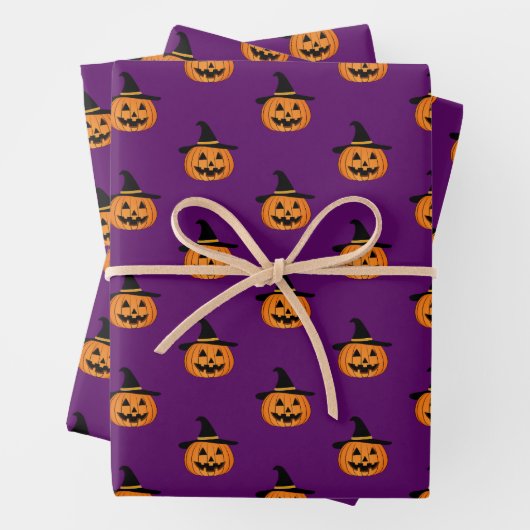 Halloween Pumpkin Pattern Lila Wrapping Paper Geschenkpapier Set (Beispiel)