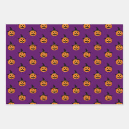 Halloween Pumpkin Pattern Lila Wrapping Paper Geschenkpapier Set