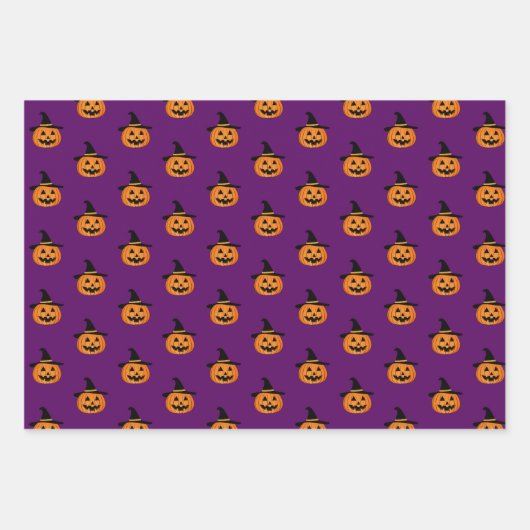Halloween Pumpkin Pattern Lila Wrapping Paper Geschenkpapier Set (Vorderseite)