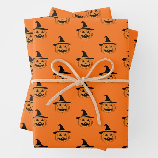 Halloween Pumpkin Pattern Orange Wrapping Paper Geschenkpapier Set (Beispiel)
