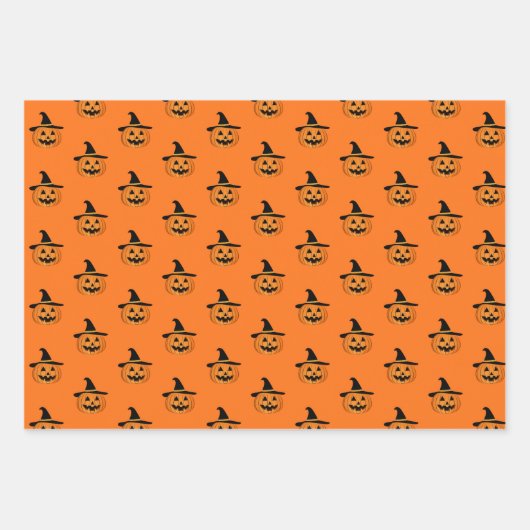 Halloween Pumpkin Pattern Orange Wrapping Paper Geschenkpapier Set (Vorderseite)