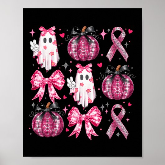 Halloween Pumpkin Pink Ribbon Disco Ghost Bow Brea Poster (Vorne)