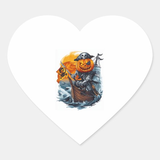 Halloween Pumpkin Pirate Adventure Herz-Aufkleber (Vorderseite)