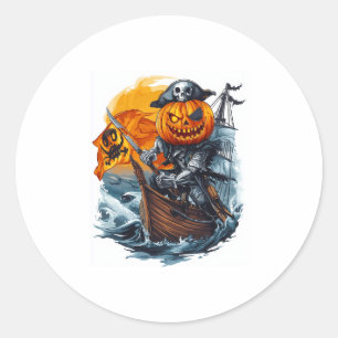 Halloween Pumpkin Pirate Adventure Runder Aufkleber