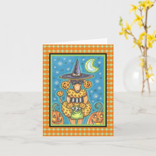 HALLOWEEN PUMPKIN POODLE NOTE CARD Verse Karte (Gelbe Blume)
