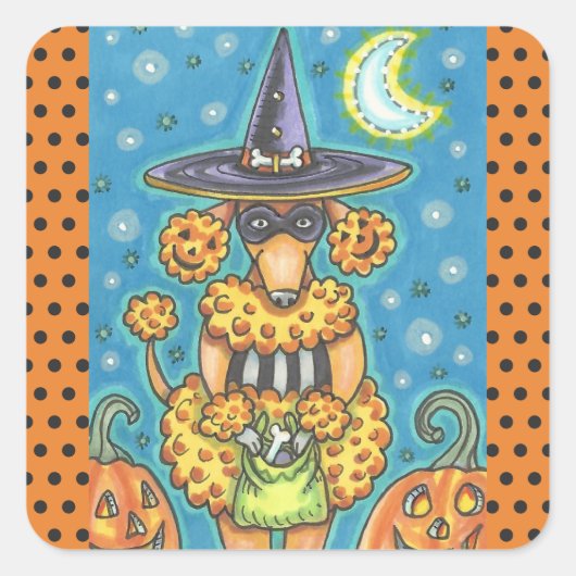 HALLOWEEN PUMPKIN POODLE STICKERS SHEET Square (Vorderseite)