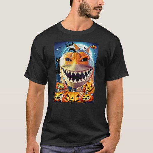 Halloween Pumpkin Shark Bite Animal Costume T-Shirt (Vorderseite)