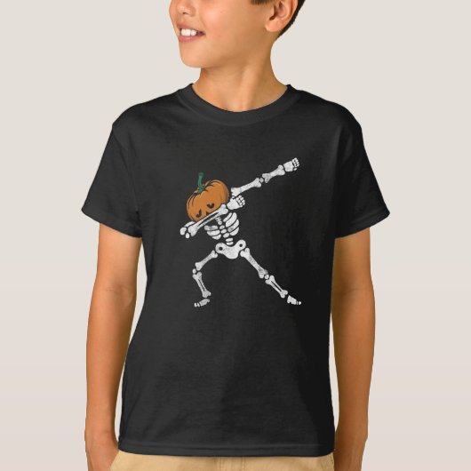 Halloween Pumpkin Skeleton Dab Pose T-Shirt (Vorderseite)