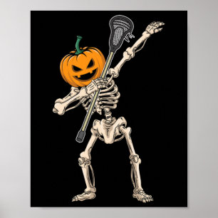 Halloween Pumpkin Skeleton Lacrosse Dabbing Funny Poster