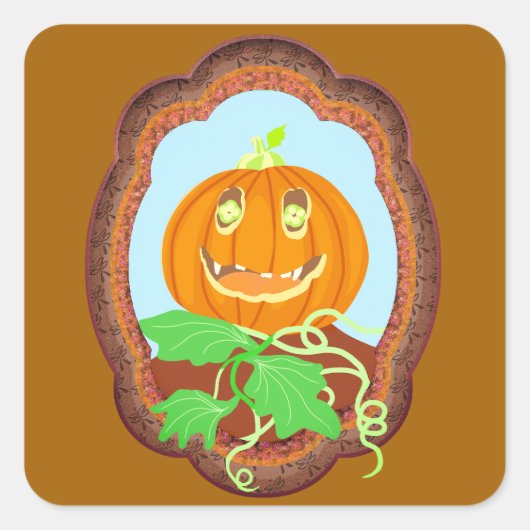 Halloween pumpkin smiling whimsical and spooky quadratischer aufkleber (Vorderseite)