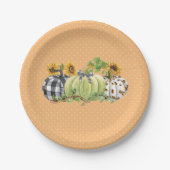 Halloween Pumpkin Sonnenblume Erntedank Kariert Pappteller (Vorderseite)