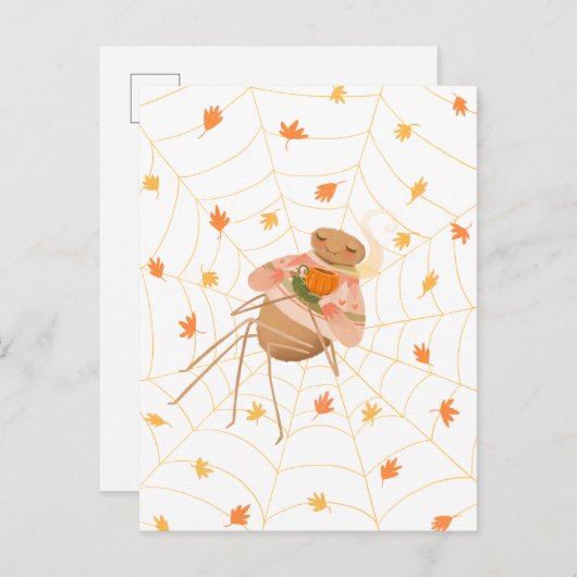 Halloween Pumpkin Spice Cosy Spider Postkarte (Vorne/Hinten)