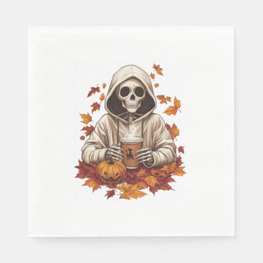 Halloween Pumpkin Spice Skeleton Serviette (Vorderseite)