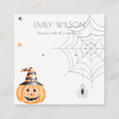 Halloween Pumpkin Spider Web Study Earring Display Quadratische Visitenkarte (Vorderseite)