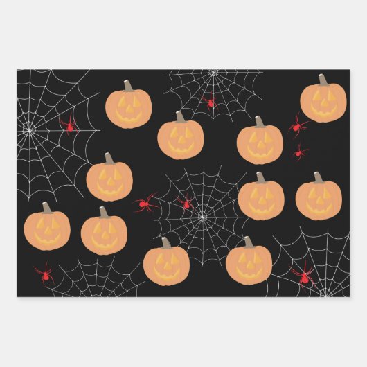 Halloween Pumpkin Spiders Geschenkpapier Set (Vorderseite)