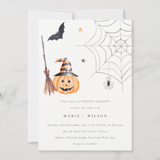 Halloween Pumpkin Spiderweb Spooky Bat Wedding Dankeskarte (Vorderseite)