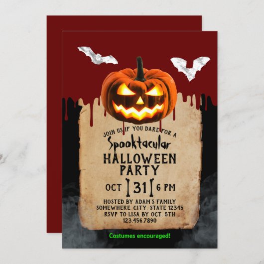 Halloween Pumpkin Spooktacular Bluttropfen Einladung (Vorne/Hinten)