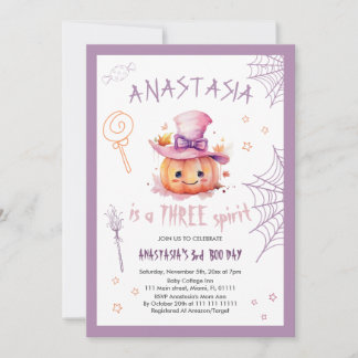 Halloween Pumpkin Spooky Baby Girl 3. Geburtstag Einladung