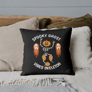 Halloween Pumpkin Spooky Ghost Skeleton Black Kissen