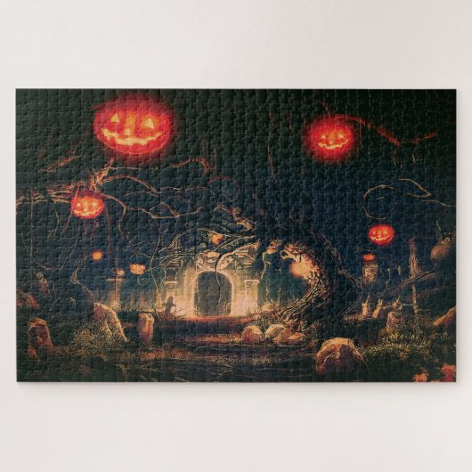Halloween Pumpkin Spooky Graveyard Puzzle (Horizontal)
