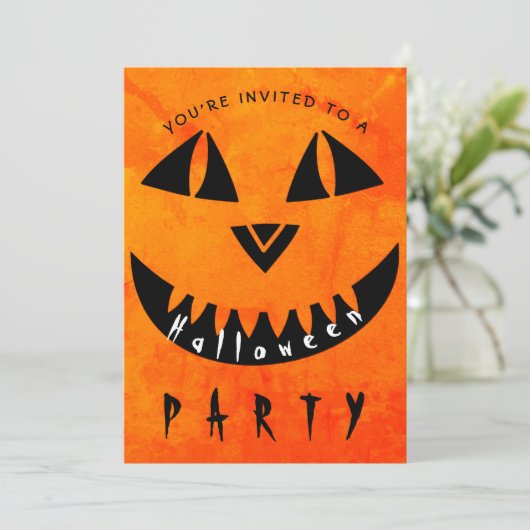 Halloween Pumpkin Spooky Typografy Party Einladung (Stehend Vorderseite)