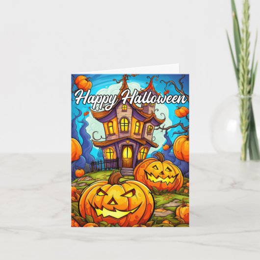 Halloween Pumpkin & Spuk House Karte (Vorderseite)