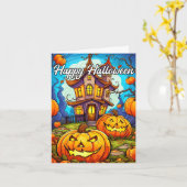 Halloween Pumpkin & Spuk House Karte (Gelbe Blume)