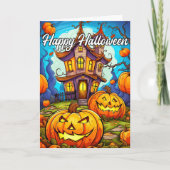 Halloween Pumpkin & Spuk House Karte (Vorderseite)
