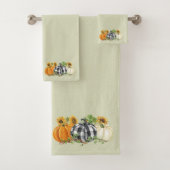 Halloween Pumpkin Sunflower Buffalo Kariert Badhandtuch Set (Insitu)