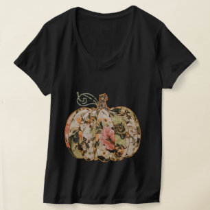 Halloween Pumpkin T - Shirt Vintag Floral Applique
