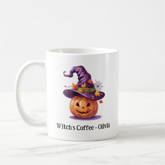 Halloween Pumpkin trägt einen Hexenhut Kaffeetasse (Links)