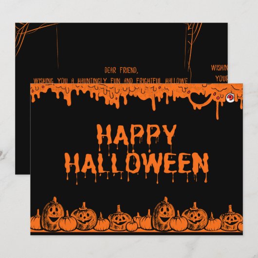 Halloween Pumpkin Typografie Zitat Flat Gruß Karte (Vorne/Hinten)