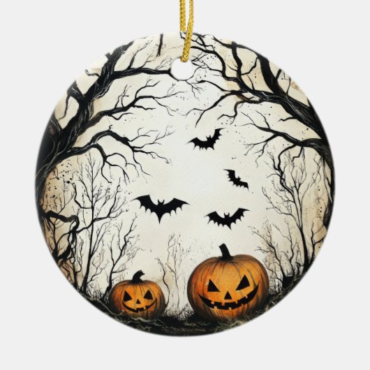 Halloween Pumpkin und Bat Keramik Ornament (Vorne)