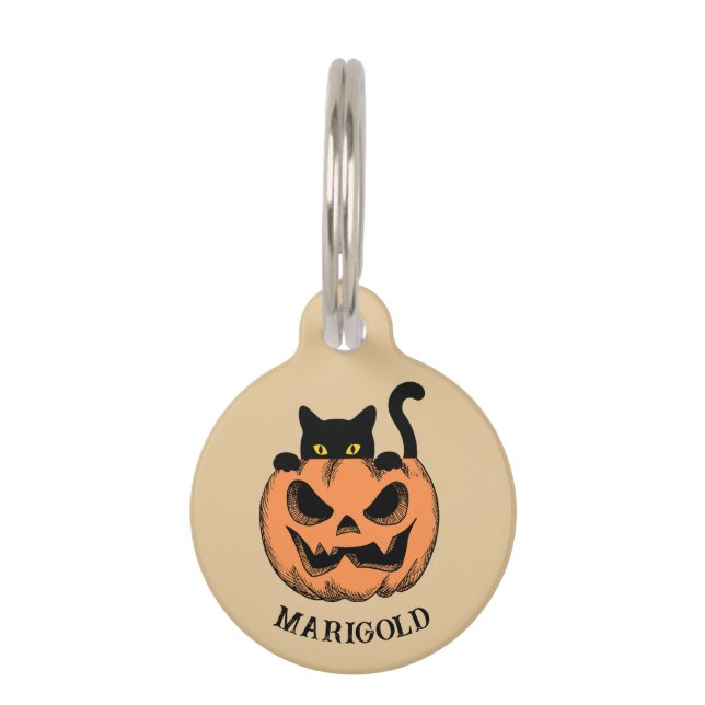 Halloween Pumpkin und Black Cat Personalisiert Haustiermarke (Vorderseite)