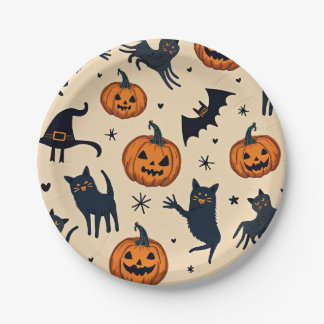 Halloween Pumpkin und Cat Pattern Papierplatte Pappteller