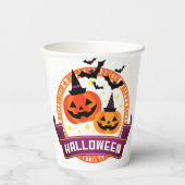 Halloween Pumpkin und Fledermäuse Papierplatte Pappbecher (Rückseite)