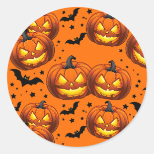 Halloween Pumpkin und Fledermäuse Runder Aufkleber