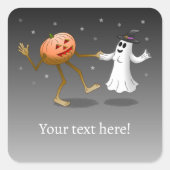 Halloween Pumpkin und Ghost tanzen Quadratischer Aufkleber (Vorderseite)
