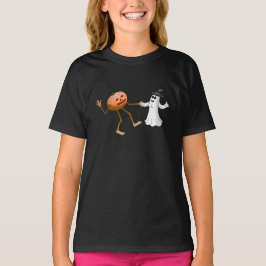 Halloween Pumpkin und Ghost tanzen T-Shirt (Vorderseite)