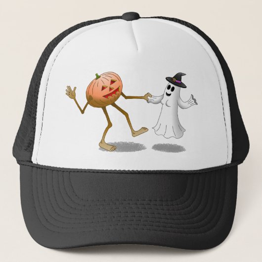 Halloween Pumpkin und Ghost tanzen Truckerkappe (Vorderseite)