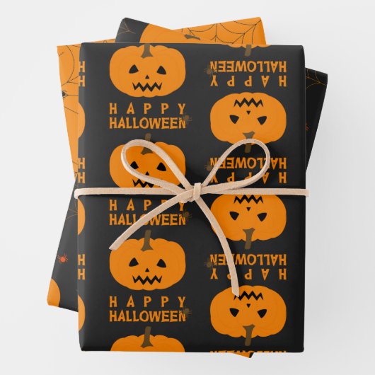 Halloween Pumpkin und Spider Web Paper Sheets Geschenkpapier Set (Beispiel)