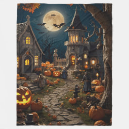 Halloween Pumpkin Village Fleecedecke