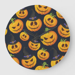 Halloween Pumpkin: Vintages Hexenmuster Große Wanduhr