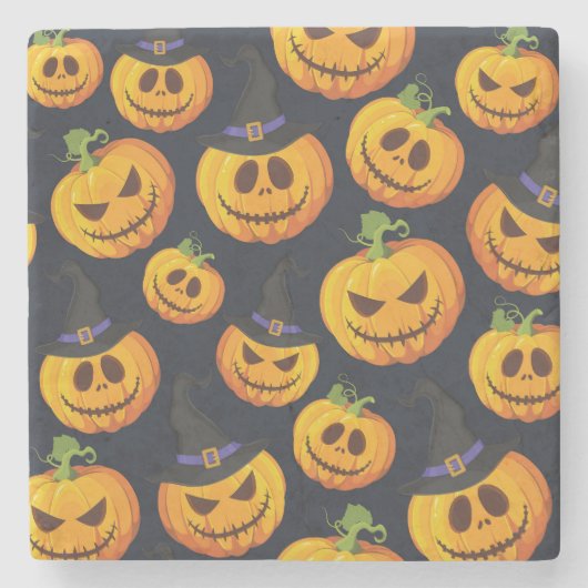 Halloween Pumpkin: Vintages Hexenmuster Steinuntersetzer (Vorderseite)